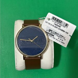 COACH Brown  Leather Strap Watch with Blue Dial